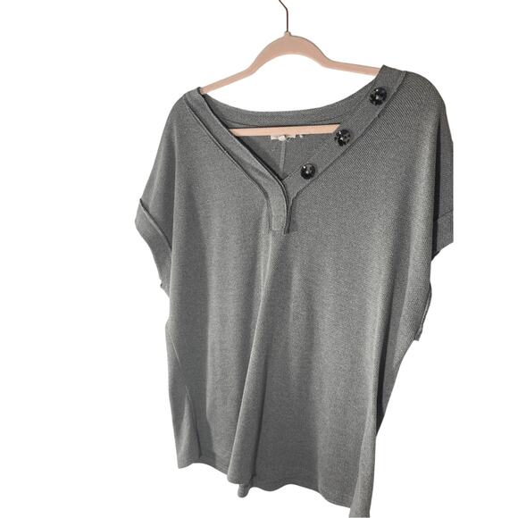La Meil Large  Boho Lagenlook Women's Heathered Gray Statement Button Blouse - Picture 1 of 5